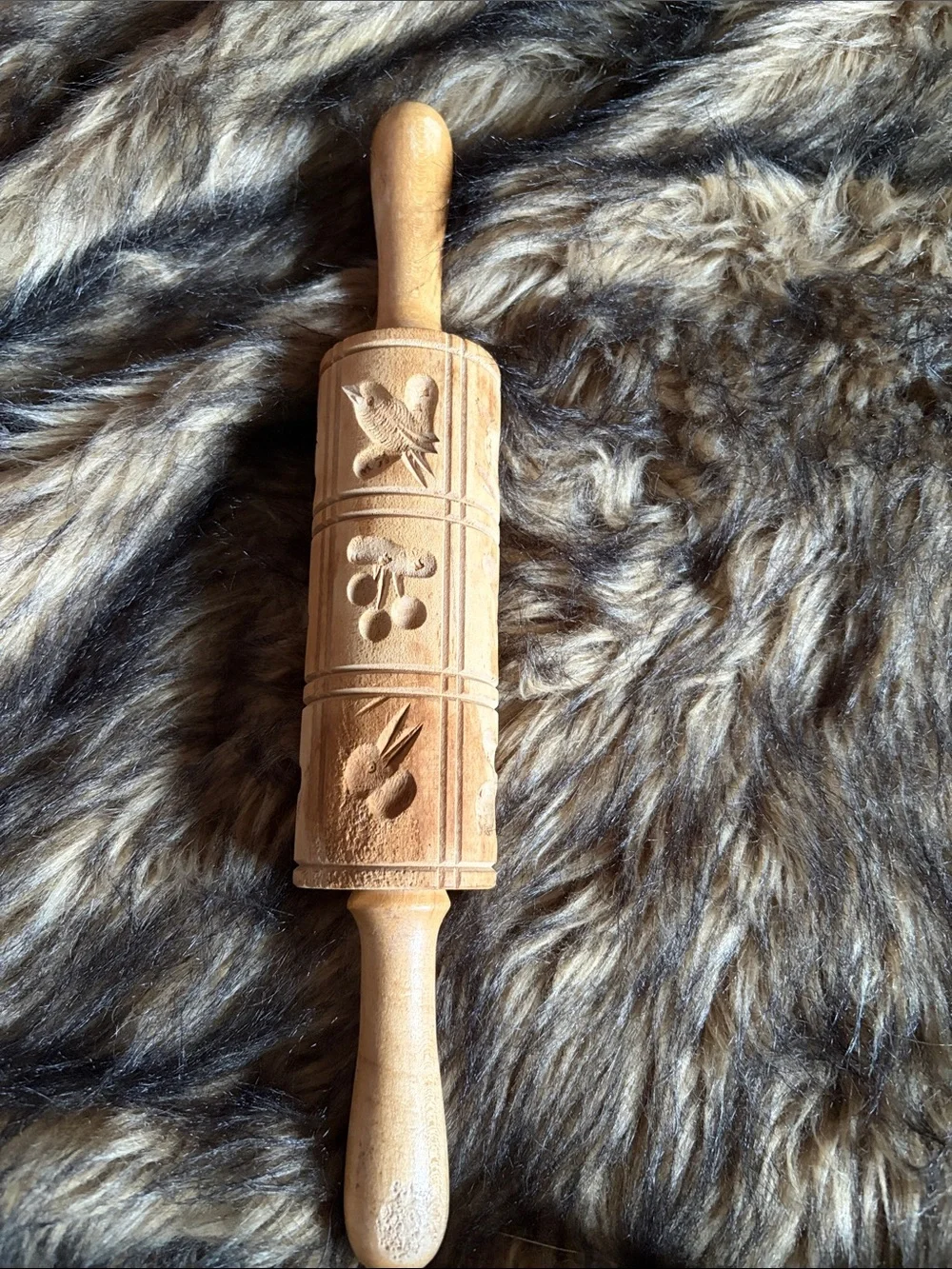 Vintage Springerle Wood Kitchen Cookie Press Rolling Pin - 12 Patterns